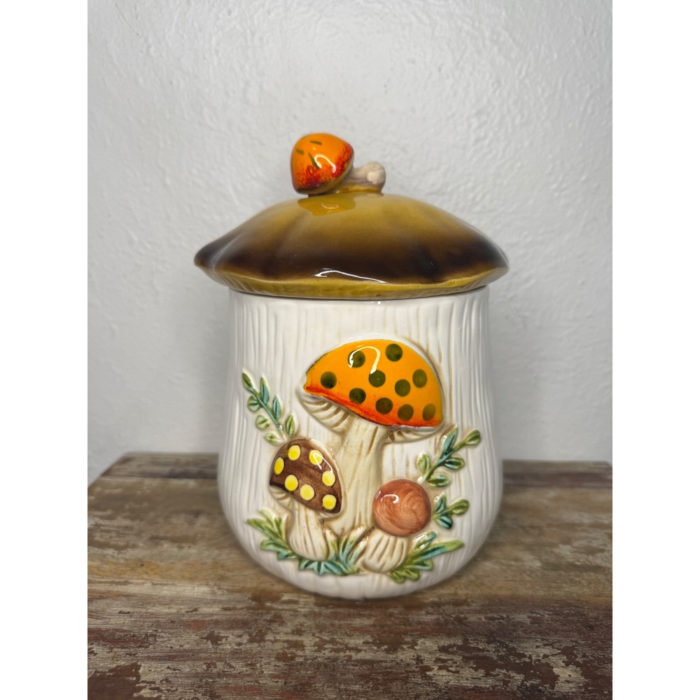 Vintage Sears Roebuck Merry Mushroom Ceramic Canister 1978 Japan Large 8"